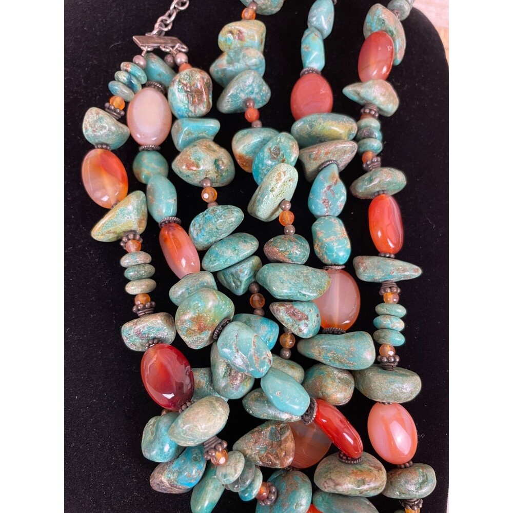 BARSE Turquoise Carnelian Agate .925 Silver 3 Strand Chunky 18" Beaded Necklace - Picture 10 of 10